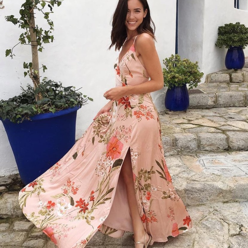 Satin Pink Floral Dress